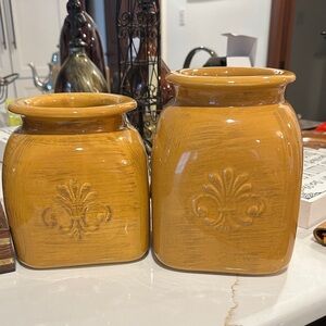 Yellow Ceramic Decorative Jar Set by